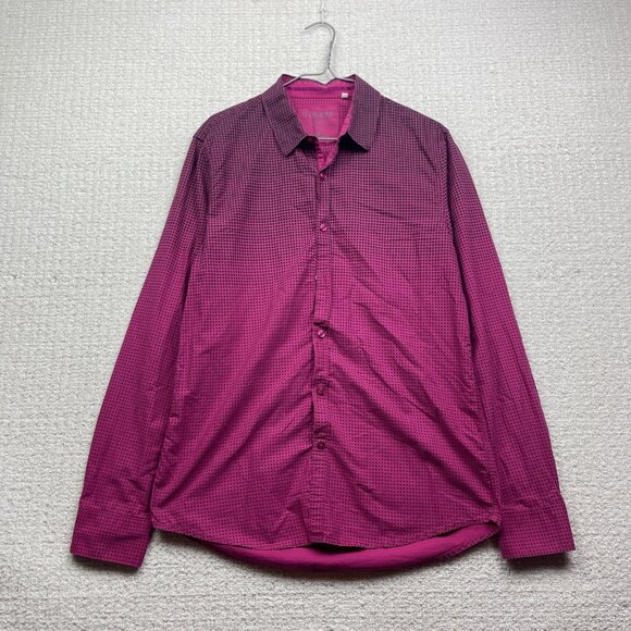 Y2K Guess Button Up Shirt Men L Slim Fit Long Sleeve Psychedelic Geometric AOP - Picture 1 of 11